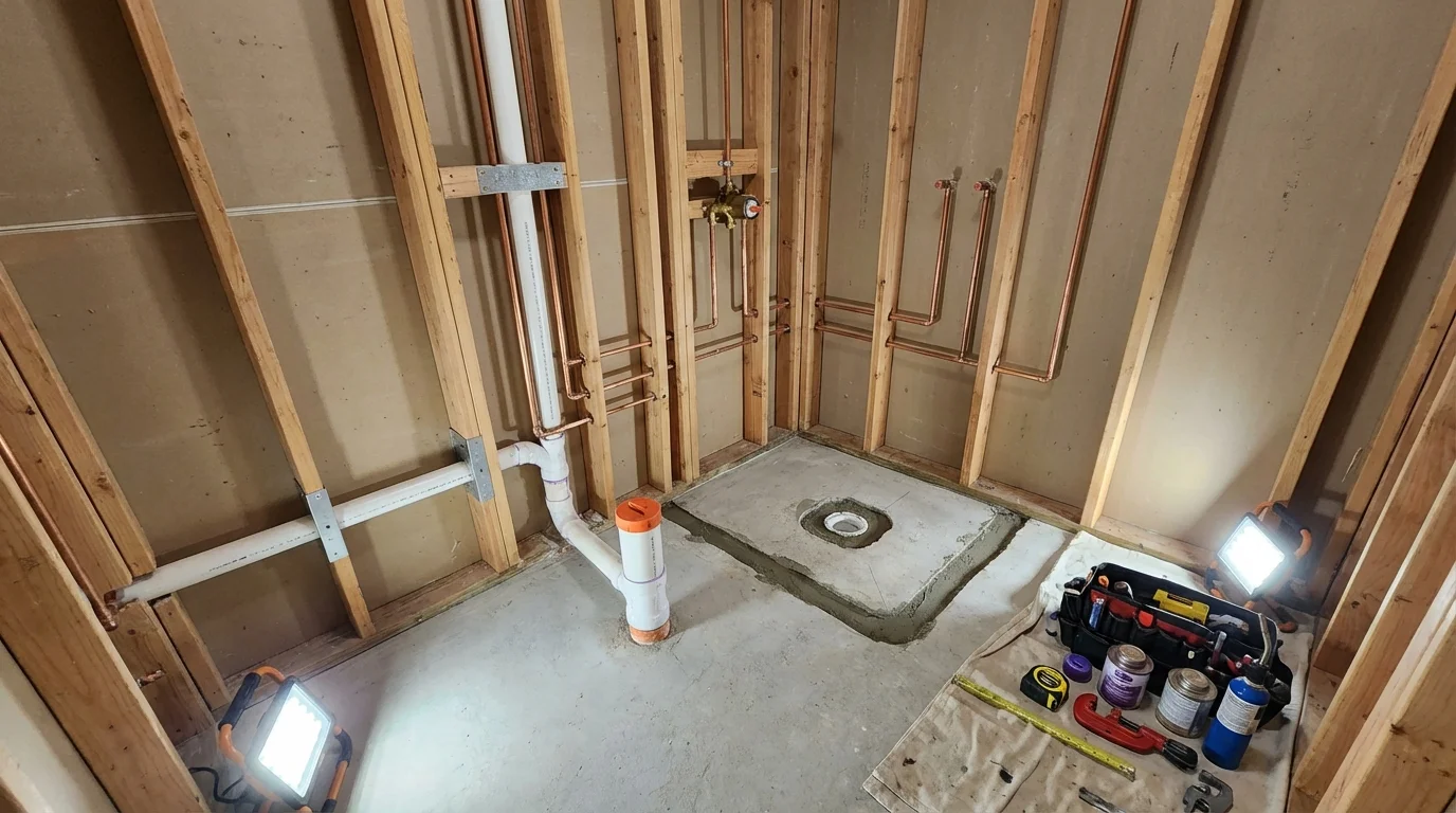 Bathroom rough-in plumbing during remodel by Johns Plumbing LLC in Diablo