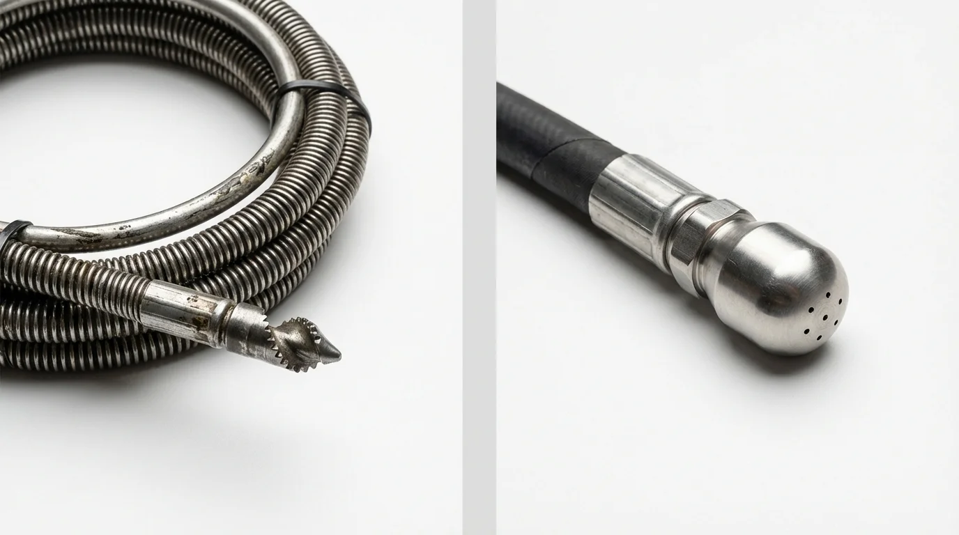 Drain snake cable and hydro jetting nozzle used for drain cleaning in Diablo, CA