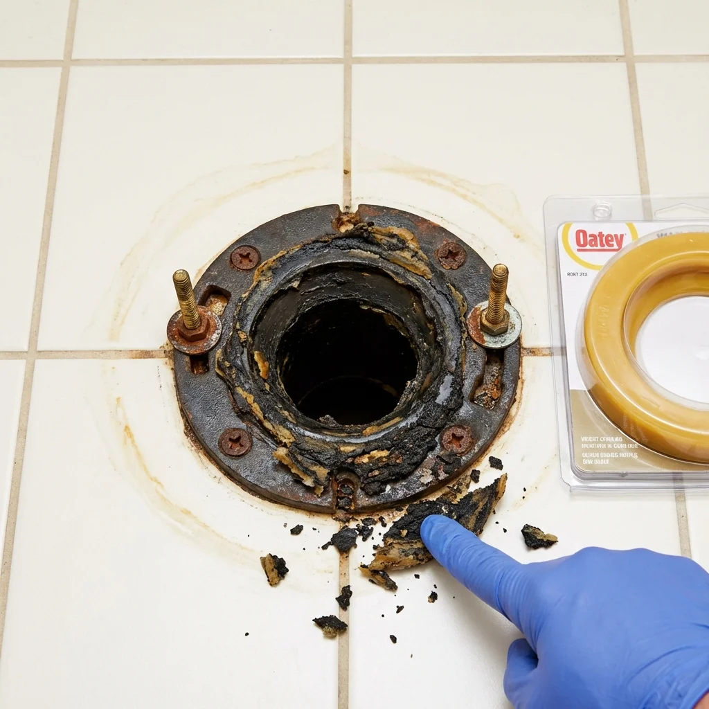 Failed wax ring showing water seepage at the base of a toilet in a Diablo, CA home