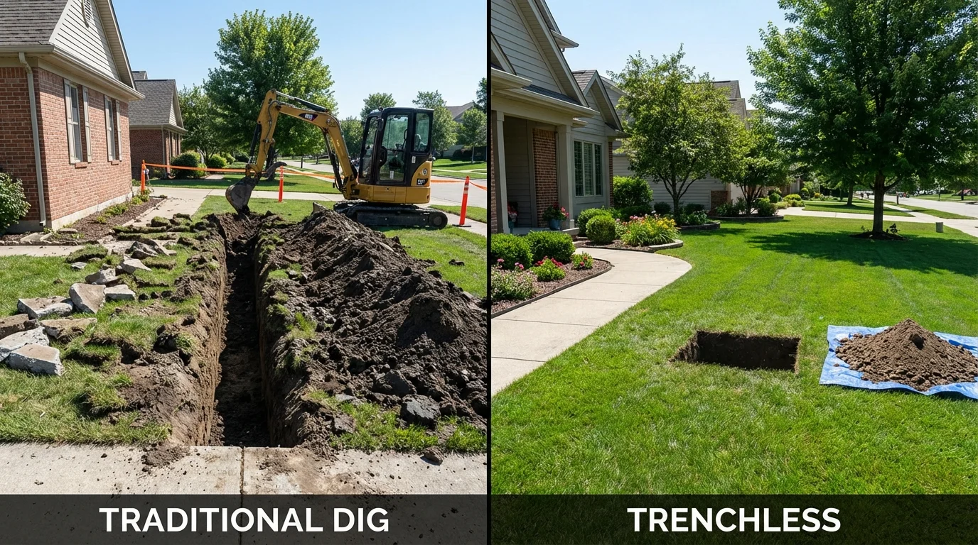 Trenchless sewer repair with minimal yard damage versus traditional excavation in Diablo, CA